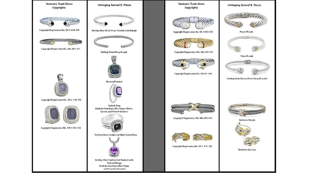 A side-by-side comparison of jewelry by David Yurman and Samuel B. included in that complaint David Yurman and Samuel B jewelry